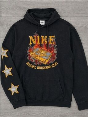 Nike Black Hoodie with Yellow and Orange Flame Graphic